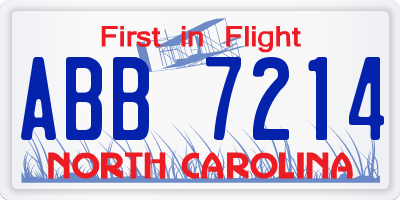 NC license plate ABB7214