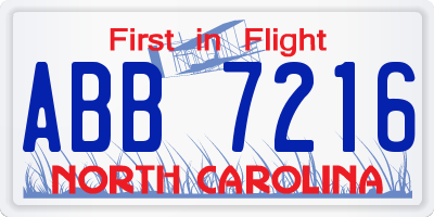 NC license plate ABB7216