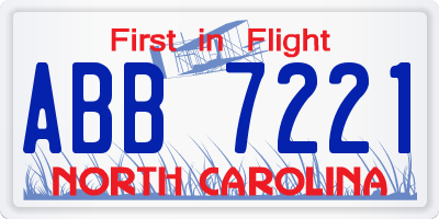 NC license plate ABB7221
