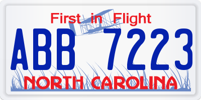 NC license plate ABB7223