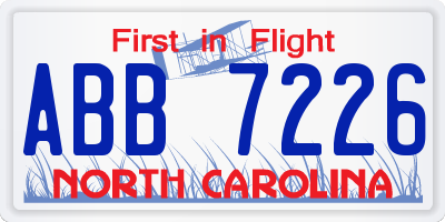 NC license plate ABB7226