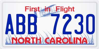 NC license plate ABB7230