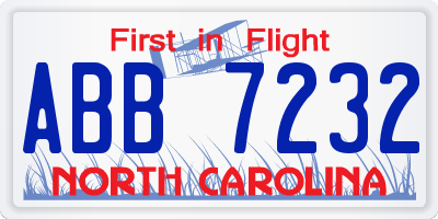 NC license plate ABB7232