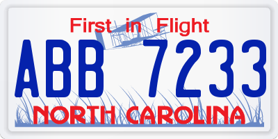 NC license plate ABB7233