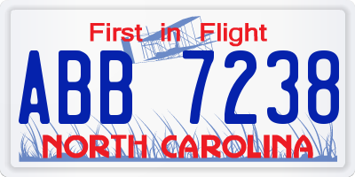 NC license plate ABB7238