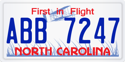 NC license plate ABB7247