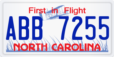 NC license plate ABB7255