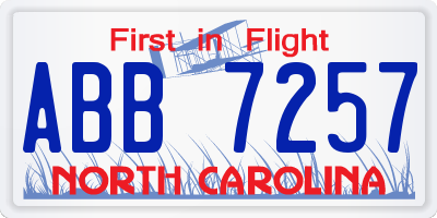 NC license plate ABB7257