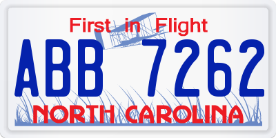 NC license plate ABB7262