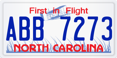NC license plate ABB7273