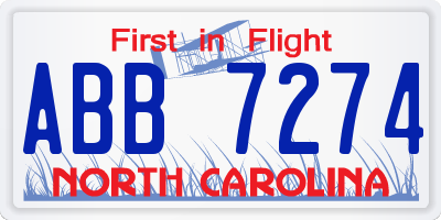 NC license plate ABB7274