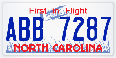 NC license plate ABB7287