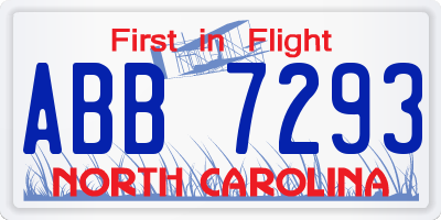 NC license plate ABB7293