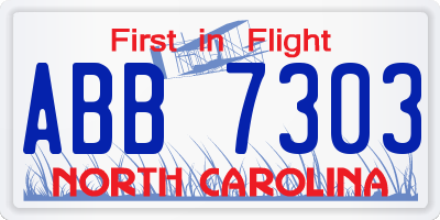 NC license plate ABB7303