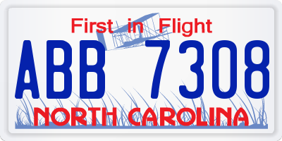 NC license plate ABB7308