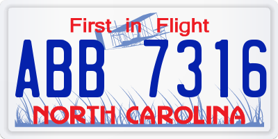 NC license plate ABB7316