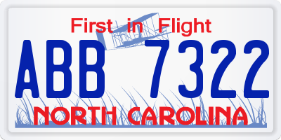 NC license plate ABB7322