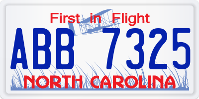 NC license plate ABB7325
