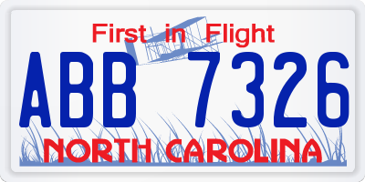 NC license plate ABB7326