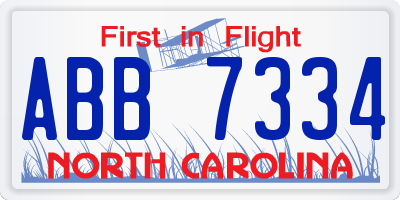 NC license plate ABB7334