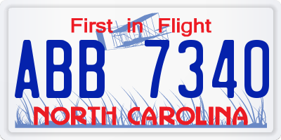NC license plate ABB7340