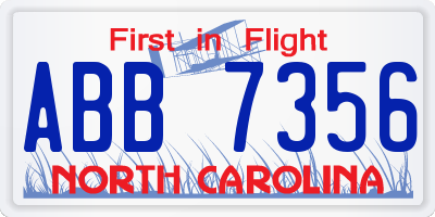 NC license plate ABB7356