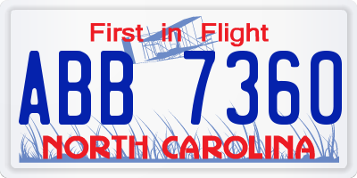 NC license plate ABB7360