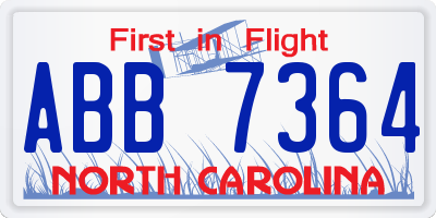 NC license plate ABB7364