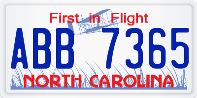 NC license plate ABB7365