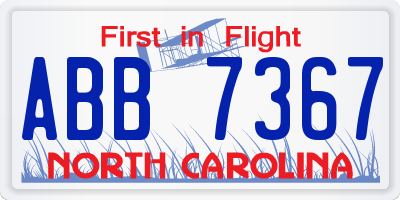 NC license plate ABB7367