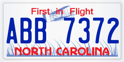 NC license plate ABB7372