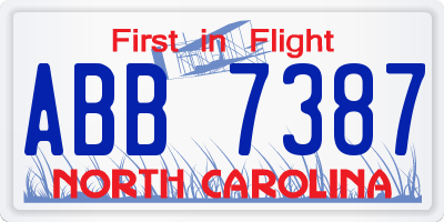 NC license plate ABB7387