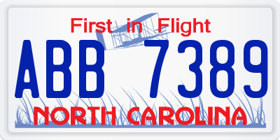 NC license plate ABB7389