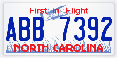 NC license plate ABB7392