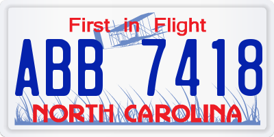 NC license plate ABB7418