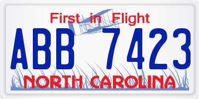 NC license plate ABB7423