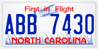 NC license plate ABB7430