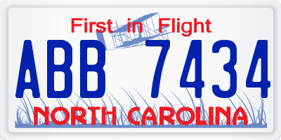 NC license plate ABB7434