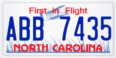NC license plate ABB7435