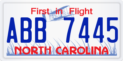 NC license plate ABB7445