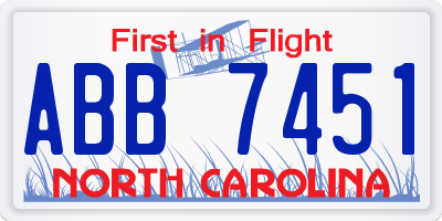 NC license plate ABB7451