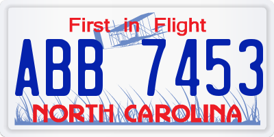 NC license plate ABB7453