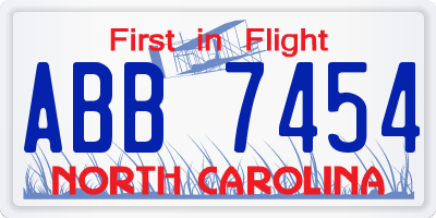 NC license plate ABB7454