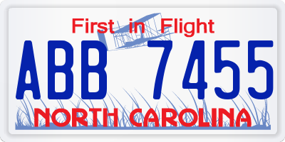 NC license plate ABB7455