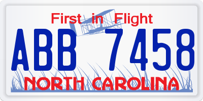 NC license plate ABB7458