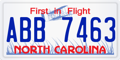 NC license plate ABB7463