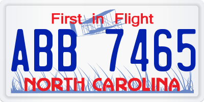 NC license plate ABB7465