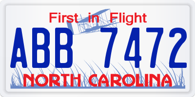 NC license plate ABB7472