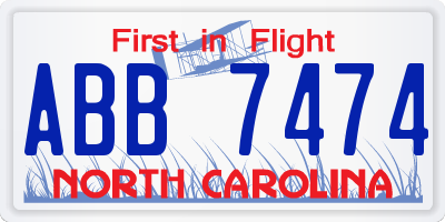 NC license plate ABB7474