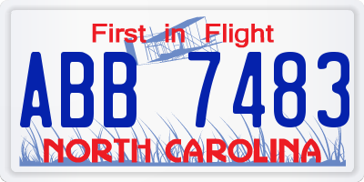 NC license plate ABB7483